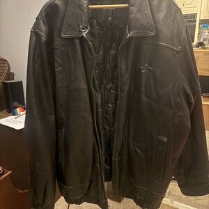 Sean John Black Leather Bomber Jacket